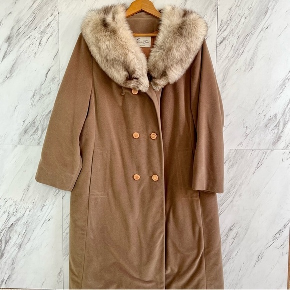 Vintage Flemington Furs Lorendale Wool Silk Button Collard Long Coat SZ XL - Picture 1 of 4